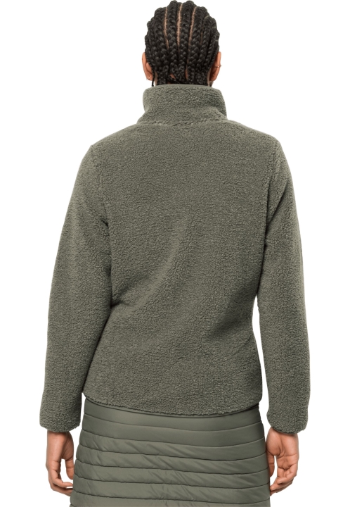 Pôvodná Vysoká Kučeravá Bunda W Zaprášená Olivová Jack Vlčia Koža