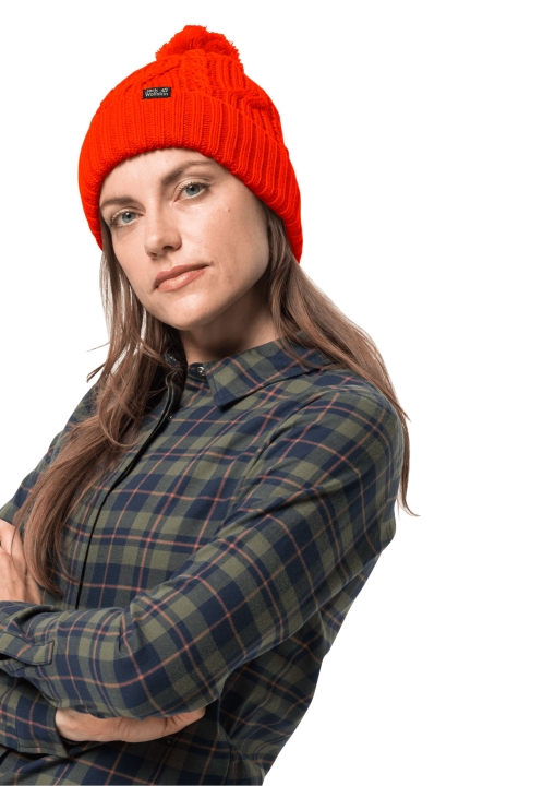 Jack Wolfskin Kolekcie Stormlock Pompom čiapka Blikajúca červená