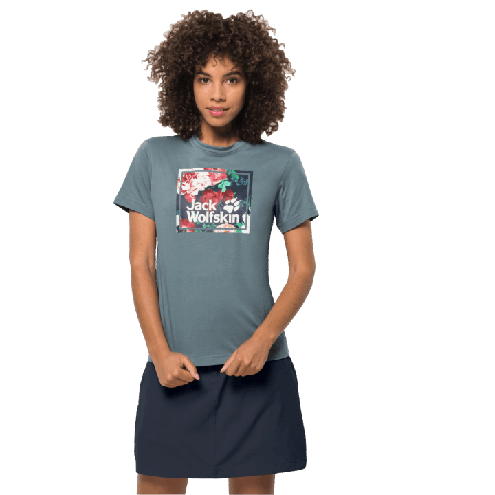 Modrozelená Jack Kolekcia Vlčej Kože Dámske Kvetinové Logo T