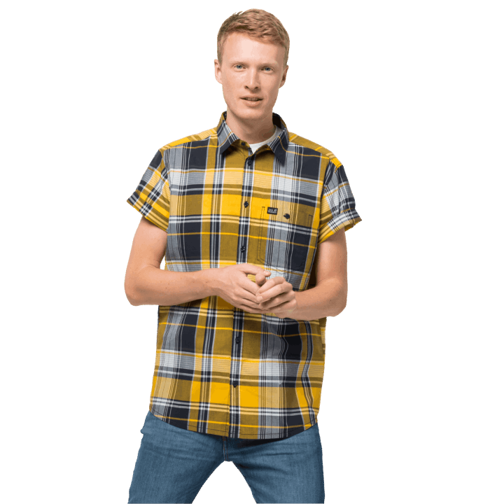 Jack Wolfskin New Men's Little Lake Shirt Burly Yellow Xt Checks