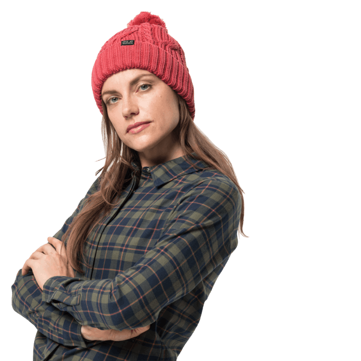 Coral Red Jack Wolfskin Origins Stormlock Pompom Beanie