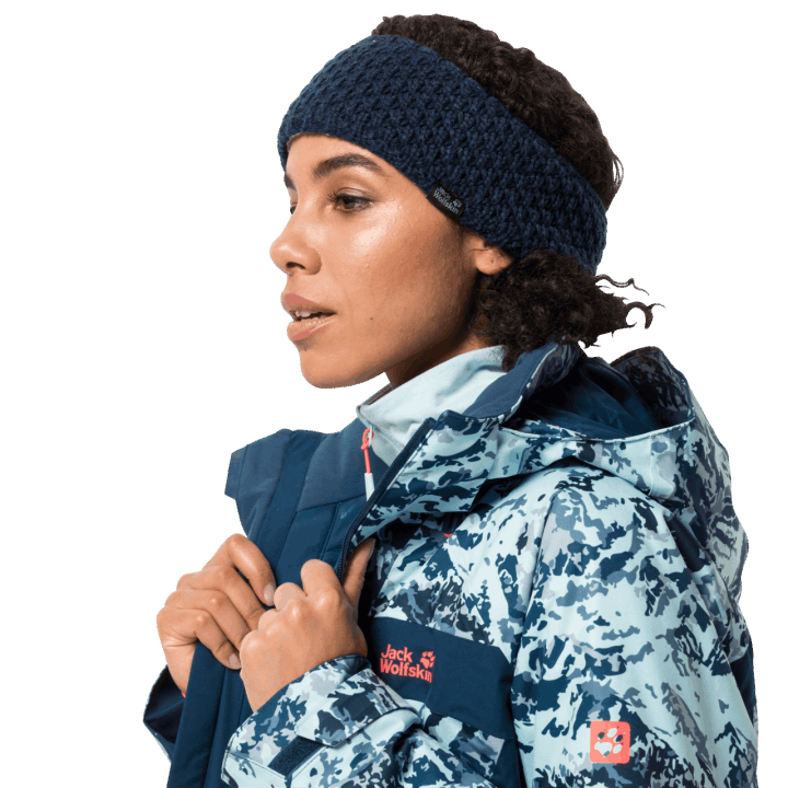 Polnočná Modrá Dámska Highloftová úpletová čelenka Kolekcia Jack Vlčia Koža