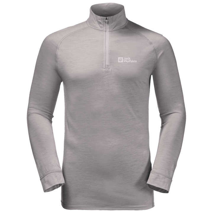 Jack Vlčia Koža Sivá Vresová Móda Pánska Vlna Alpspitze Dlhý Rukáv Polovičný Zips