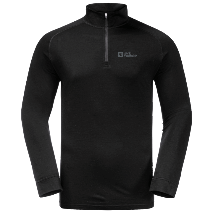 Jack Wolfskin čierna Pánska Kolekcia Alpspitze Vlny S Dlhým Rukávom A Polovičným Zipsom