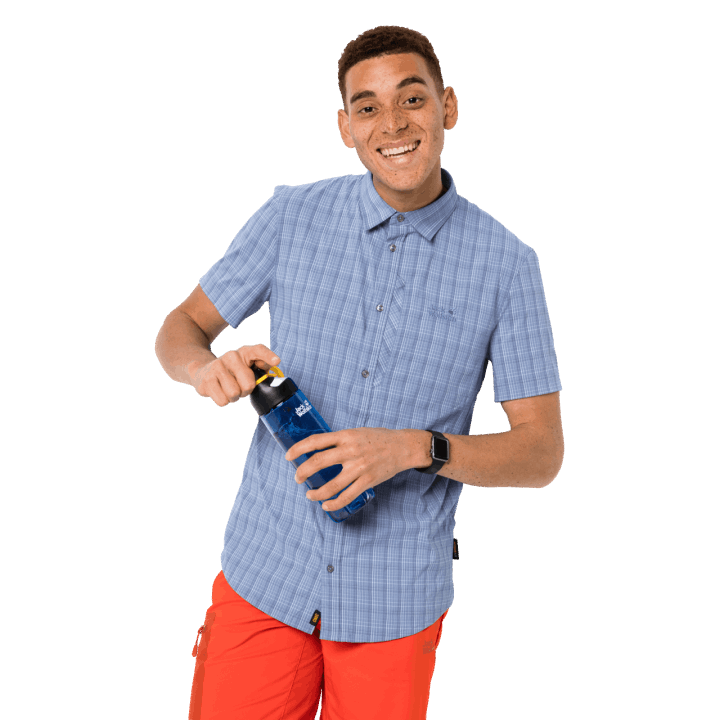 Jack Wolfskin Pánske Rays Stretch Vent Košeľa Modrá Kocka Nová