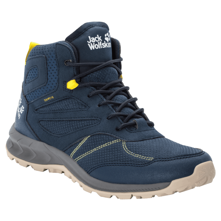 Pánska Woodland Texapore Mid Origin Jack Vlčia Koža Tmavomodrá-limetková